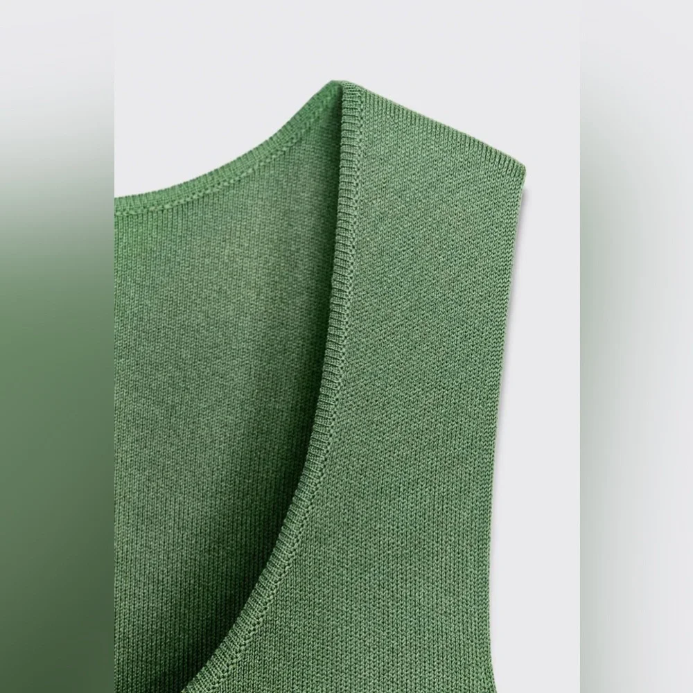 Zara Green Sleeveless Pleated Knit Combination Dress Size L NWT Bloggers’ Fav! - Picture 14 of 16